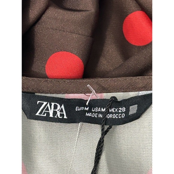 Zara Women’s Brown Red Polka Dot Satin Feel Spaghetti Strap MIDI Dress NWT M - Picture 4 of 16